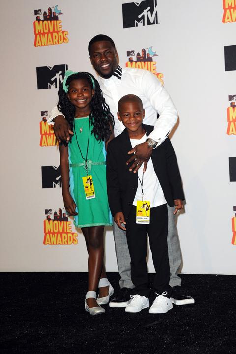 Kevin Hart attends the 2015 MTV Movie Awards with his children Heaven and Hendrix on April 12, 2015 at the Nokia Theater L.A. Live in Los Angeles. (Patrick McMullan Co./Sipa USA/TNS)