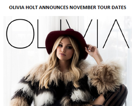Olivia Holt to Houston on Nov. 4