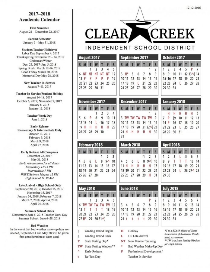 CCISD District calendar for 201718 Creek HiLife