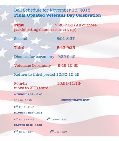 Final Update on Veterans Ceremony: Friday, November 16