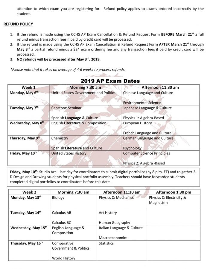 AP exams/schedule info here